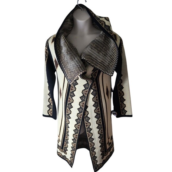 NWT II Sisters black cream gold yellow wrap front long cardigan sweater size S/M - Picture 10 of 16